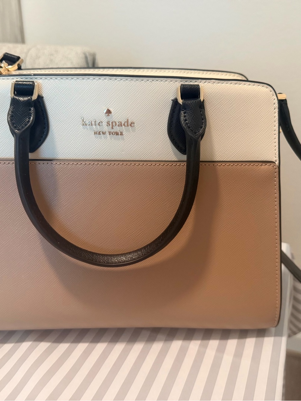 kate spade Two-Tone Leather Satchel in Blush, Cream & Black